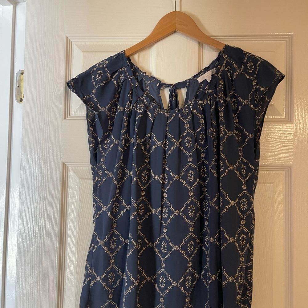 LC Lauren Conrad Navy Blue Patterned Top